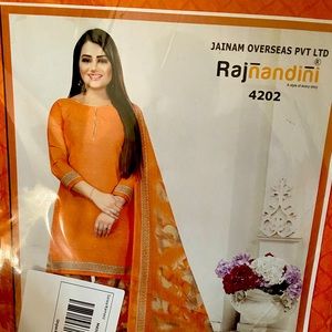 Orange garment with dupatta not stitched.